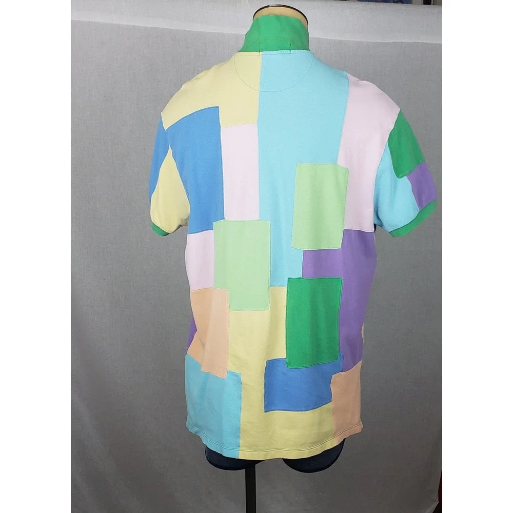 Polo Ralph Lauren Mens XL Patchwork Pastel Colorblock Polo Shirt Retro Summer